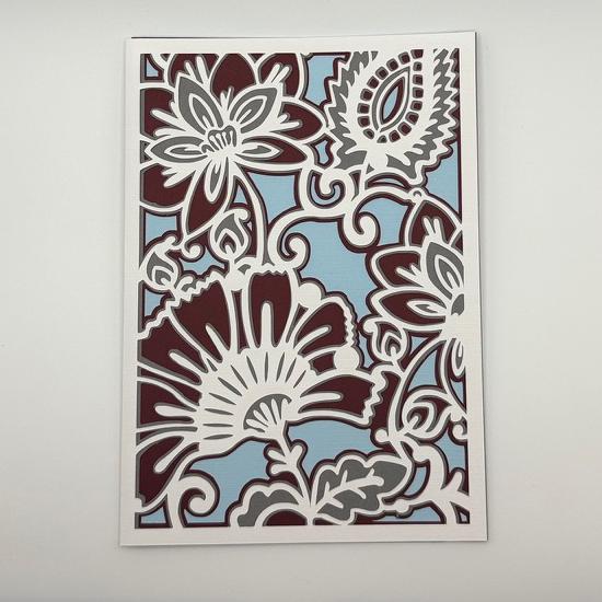 Floral Art Greeting Card | Moody Botanical Maroon & Dusty Blue | Birthday, Thank You & Anniversary