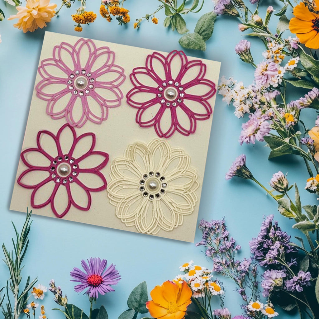 Handmade 3D Floral Greeting Card | Pink & Cream with Rhinestone & Pearl Embellishments | Birthday, Wedding & Mother's Day