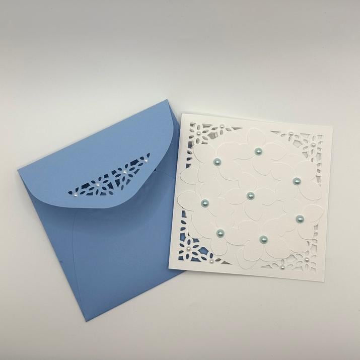 Laser Cut Floral Greeting Card | White Lace with Pearl Accents & Handmade Envelope | Wedding, Bridal Shower & Birthday