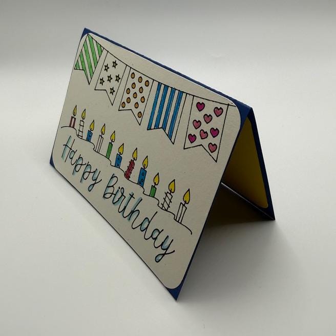 Birthday Candle Greeting Card | Color Your Own or Pre-Colored | Kids Activity & Party Gift