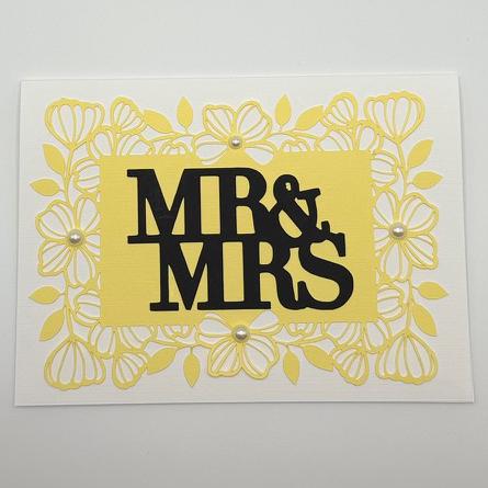 Mr & Mrs Wedding Card | Yellow & Black Floral Die-Cut with Pearl Accents | Wedding, Anniversary & Bridal Shower
