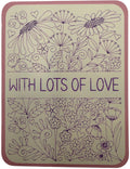 "With Lots of Love" Floral Greeting Card – Handmade Botanical Gold Design, Pink or Purple