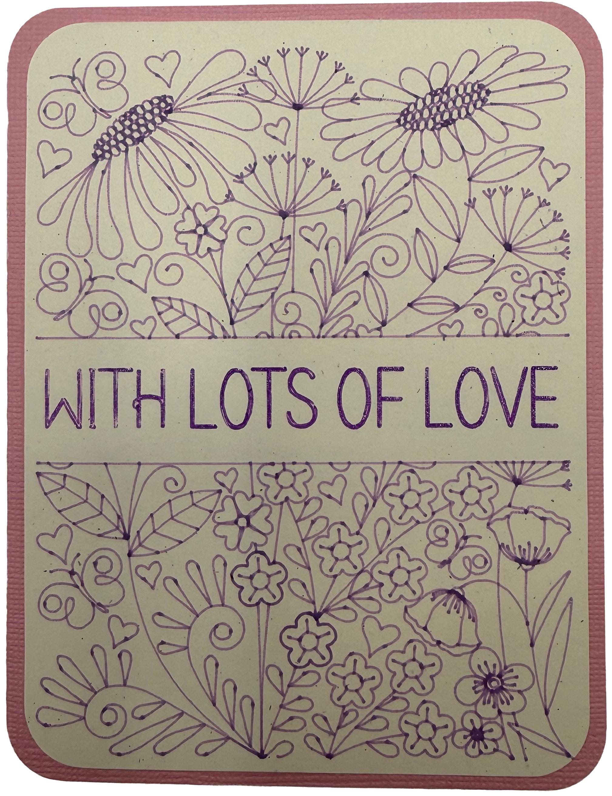 Handmade "With Lots of Love" Floral Greeting Card - Unique Anniversary Greeting