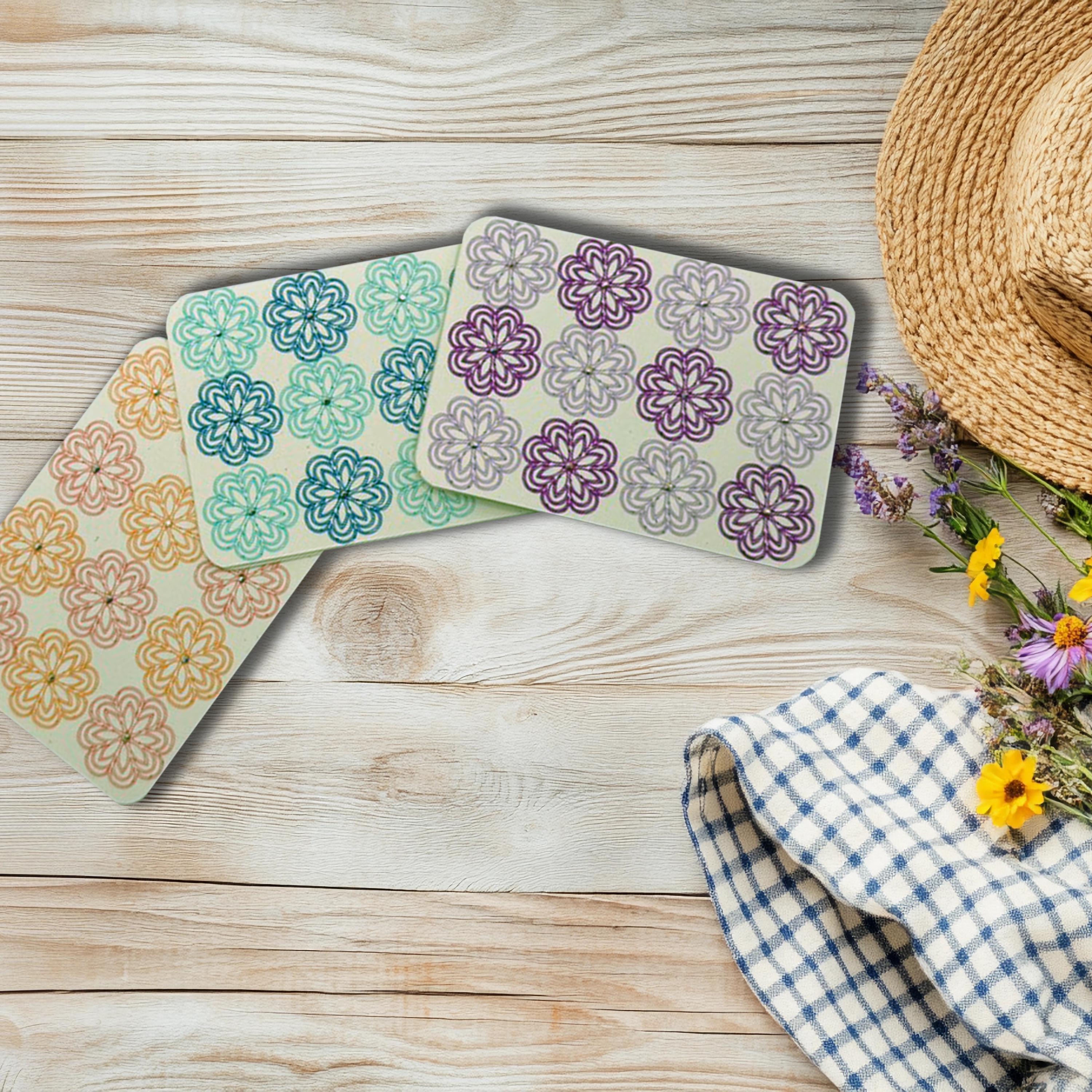 Floral Note Card Set – Embroidered Style with Gemstone Accents, 3-Pack