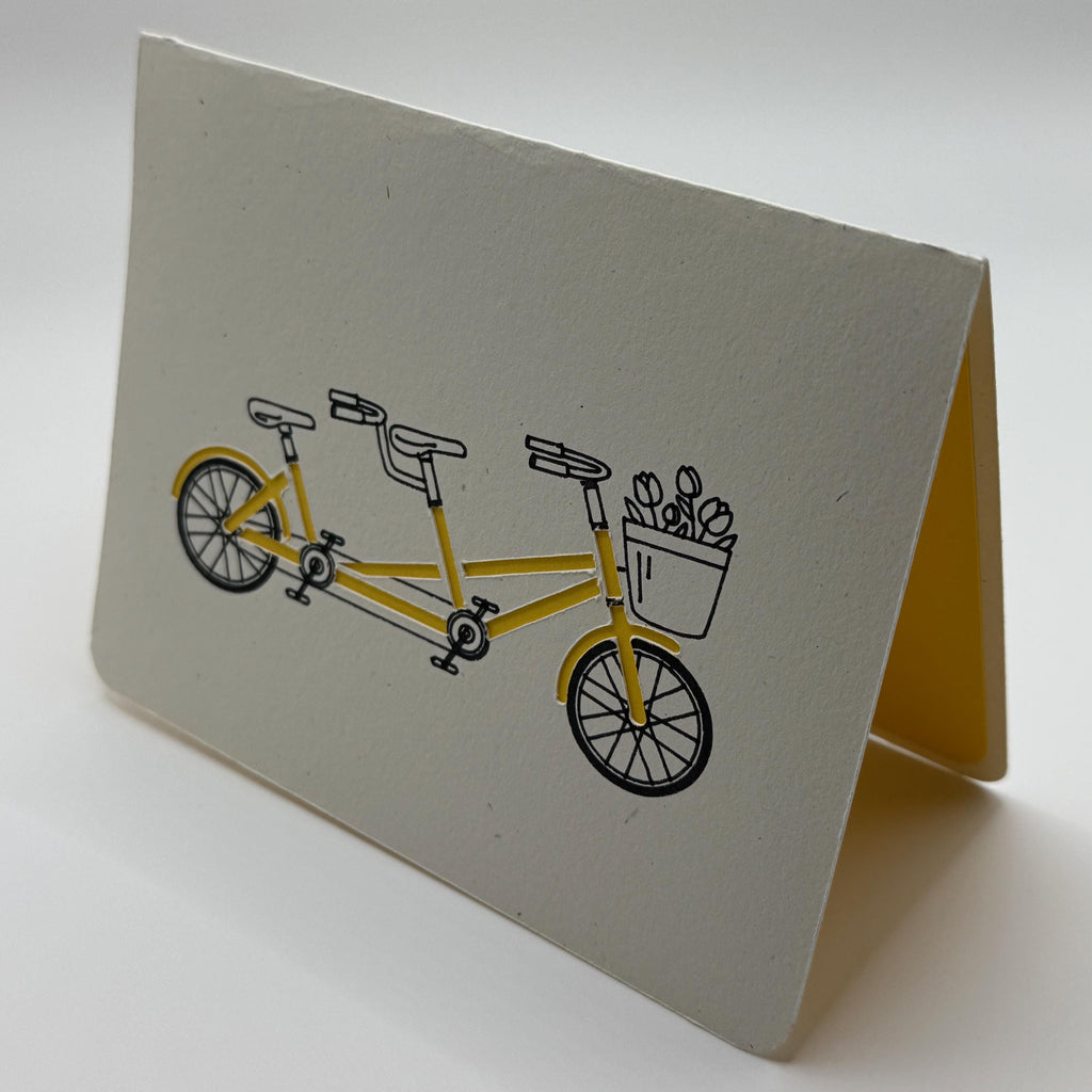 Yellow Tandem Bicycle Greeting Card – Anniversary, Wedding & Friendship Note Card