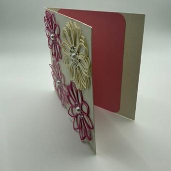Handmade 3D Floral Greeting Card | Pink & Cream with Rhinestone & Pearl Embellishments | Birthday, Wedding & Mother's Day