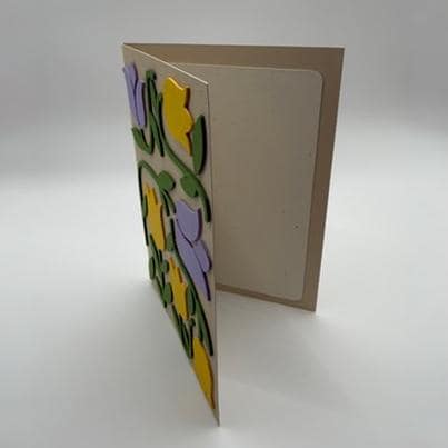 Tulip Greeting Card | Modern Papercut Floral Design in Yellow & Lilac | Birthday, Mother's Day & Thinking of You