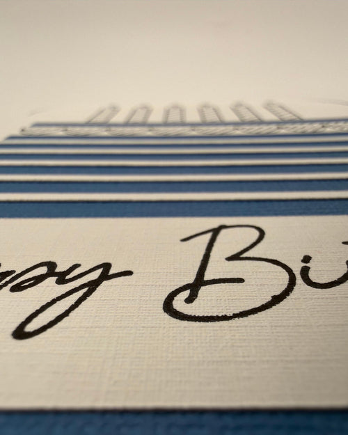 Birthday Card – Handmade Die-Cut Birthday Cake & Candles in Navy Blue & White