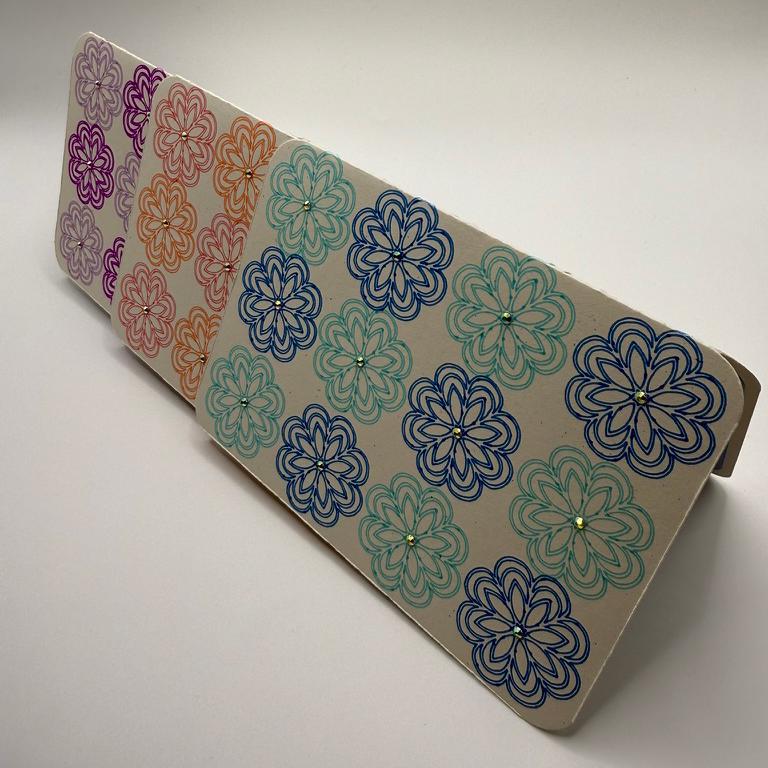 Floral Note Card Set – Embroidered Style with Gemstone Accents, 3-Pack