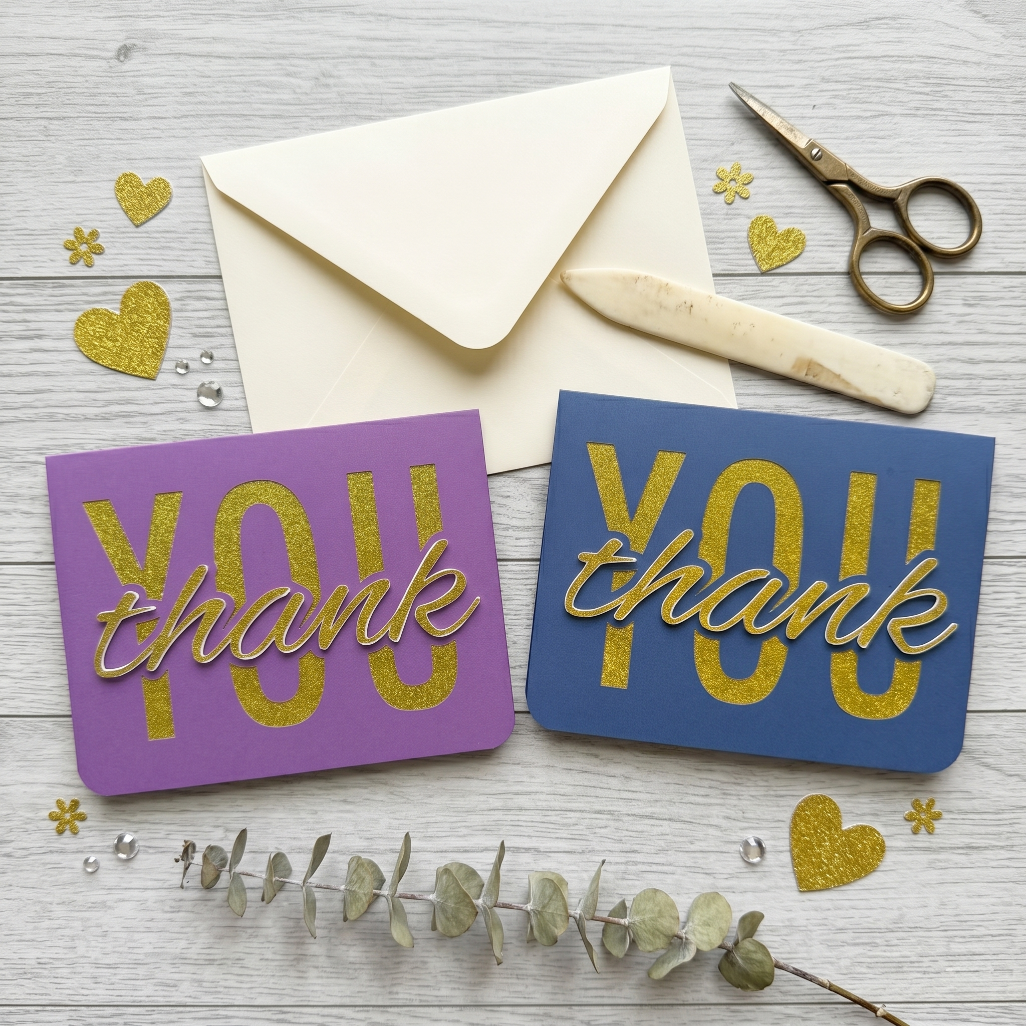 Handcrafted Glitter 3D Thank You Card