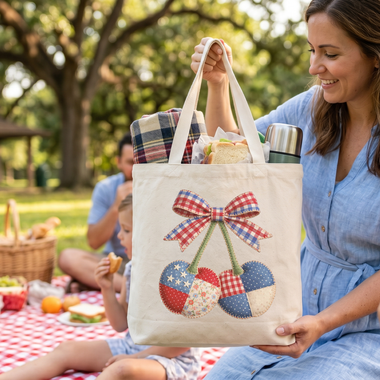 Patriotic Cherries Tote Bag – Americana Fruit Art Canvas Tote
