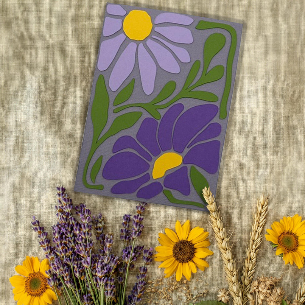 Purple Flower Greeting Card | Modern Botanical Art in Royal Purple & Lavender | Birthday, Thank You & Just Because