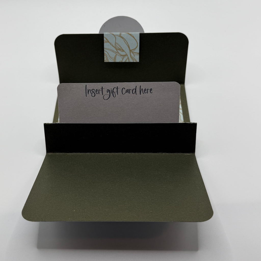 Gift Card Holder – Olive Green Floral & Gold Glitter Handmade Wallet