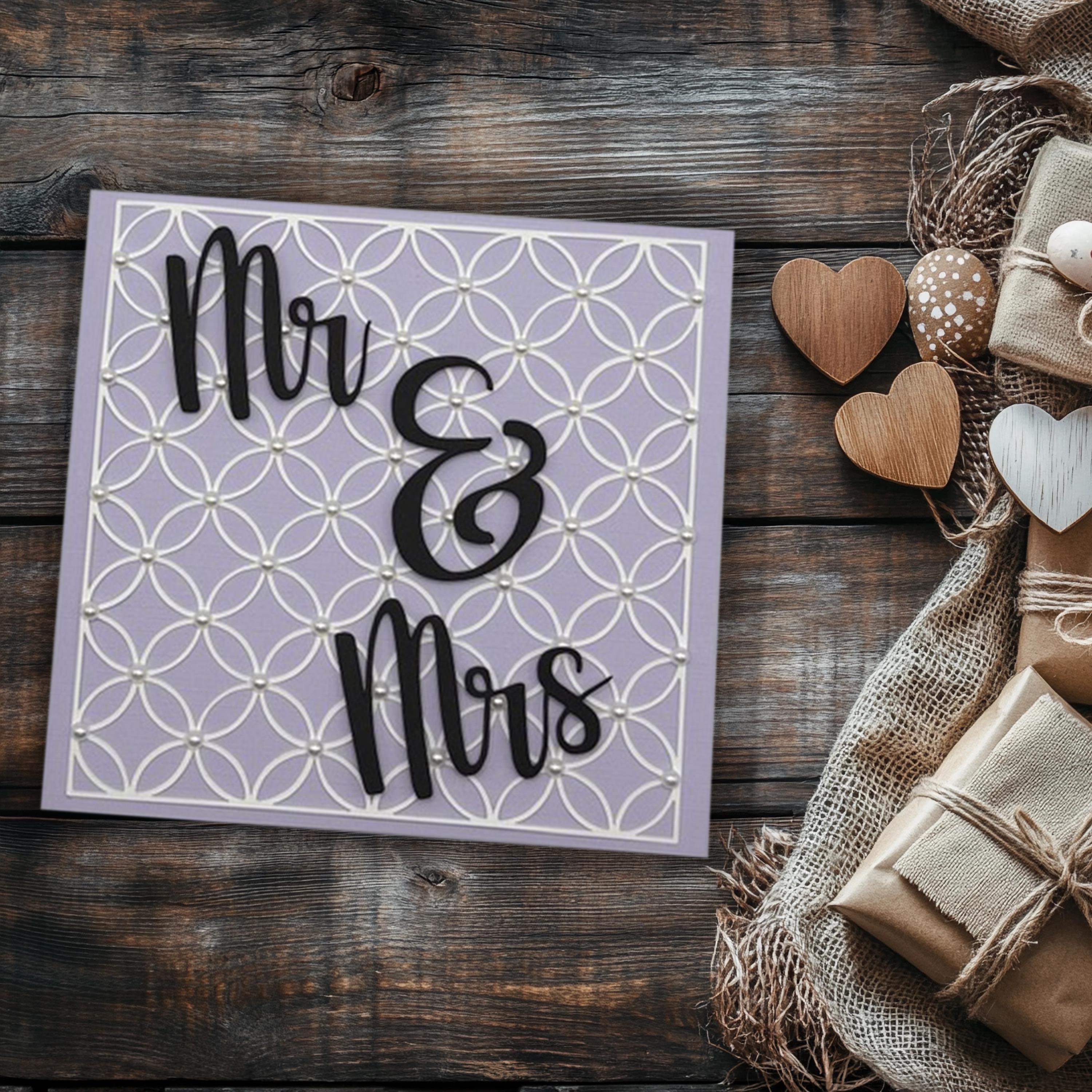 Mr & Mrs Wedding Greeting Card | Lavender Lace with 3D Script & Pearl Accents | Wedding, Anniversary & Bridal Shower