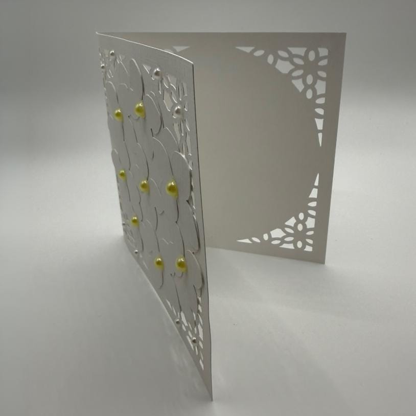 Laser Cut Floral Greeting Card | White Lace with Pearl Accents & Handmade Envelope | Wedding, Bridal Shower & Birthday