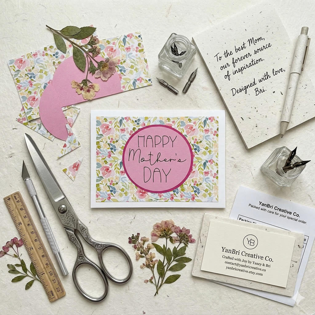 Handmade Floral Mother's Day Card – Vintage Inspired Spring Greeting Note
