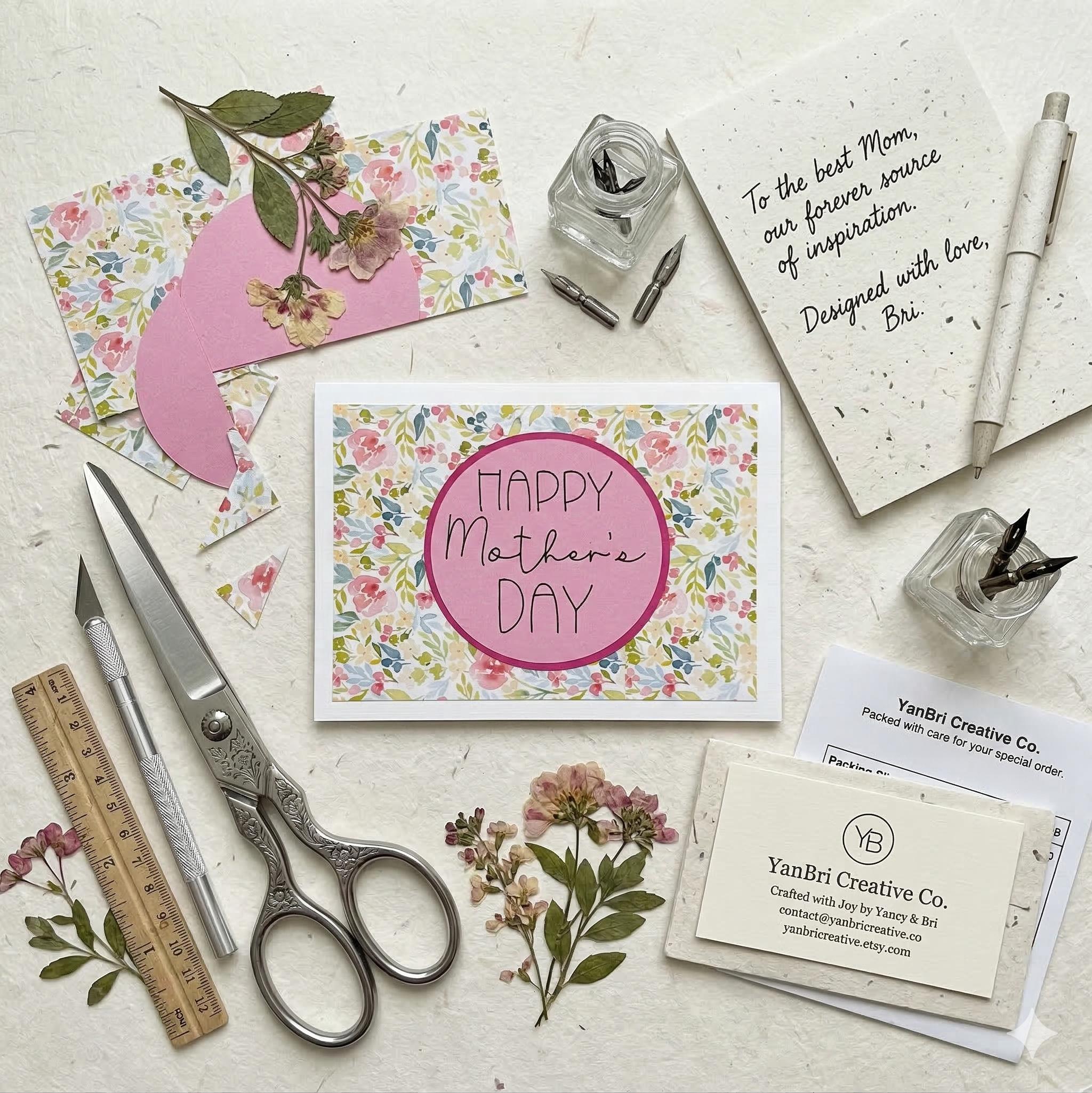 Handmade Floral Mother's Day Card – Vintage Inspired Spring Greeting Note