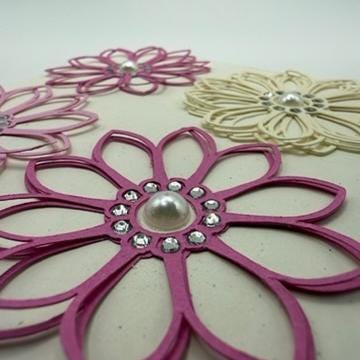 Handmade 3D Floral Greeting Card | Pink & Cream with Rhinestone & Pearl Embellishments | Birthday, Wedding & Mother's Day