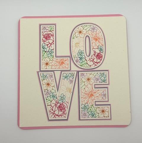 Floral LOVE Greeting Card | Botanical Anniversary, Wedding & Romance Card | Square Format