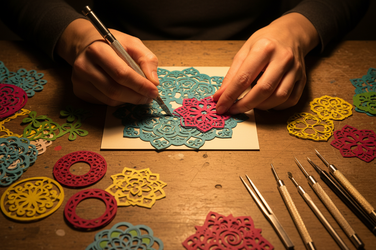 Artisan creator crafting 3D paper art by hand