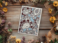 Floral Art Greeting Card | Moody Botanical Maroon & Dusty Blue | Birthday, Thank You & Anniversary