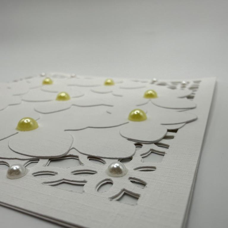 Laser Cut Floral Greeting Card | White Lace with Pearl Accents & Handmade Envelope | Wedding, Bridal Shower & Birthday