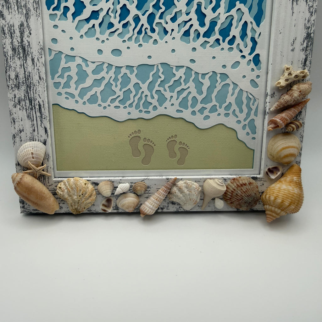 Gulf Coast Shell Frame – Handpicked Seashells & 3D Ocean Wave Paper Art, White Wash