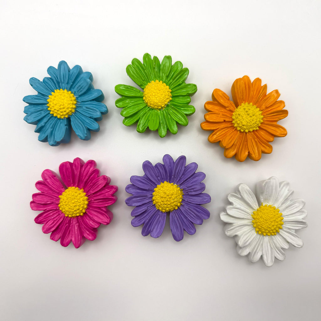Handmade Plaster Flower Magnets – Rustic Floral Fridge Decor, 7 Bundle Options