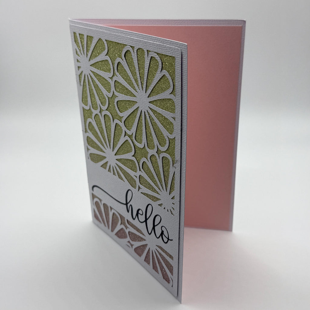 Hand-stamped Floral Greeting Card – Yellow Bicycle, Tulip Bouquet, Cream Cardstock