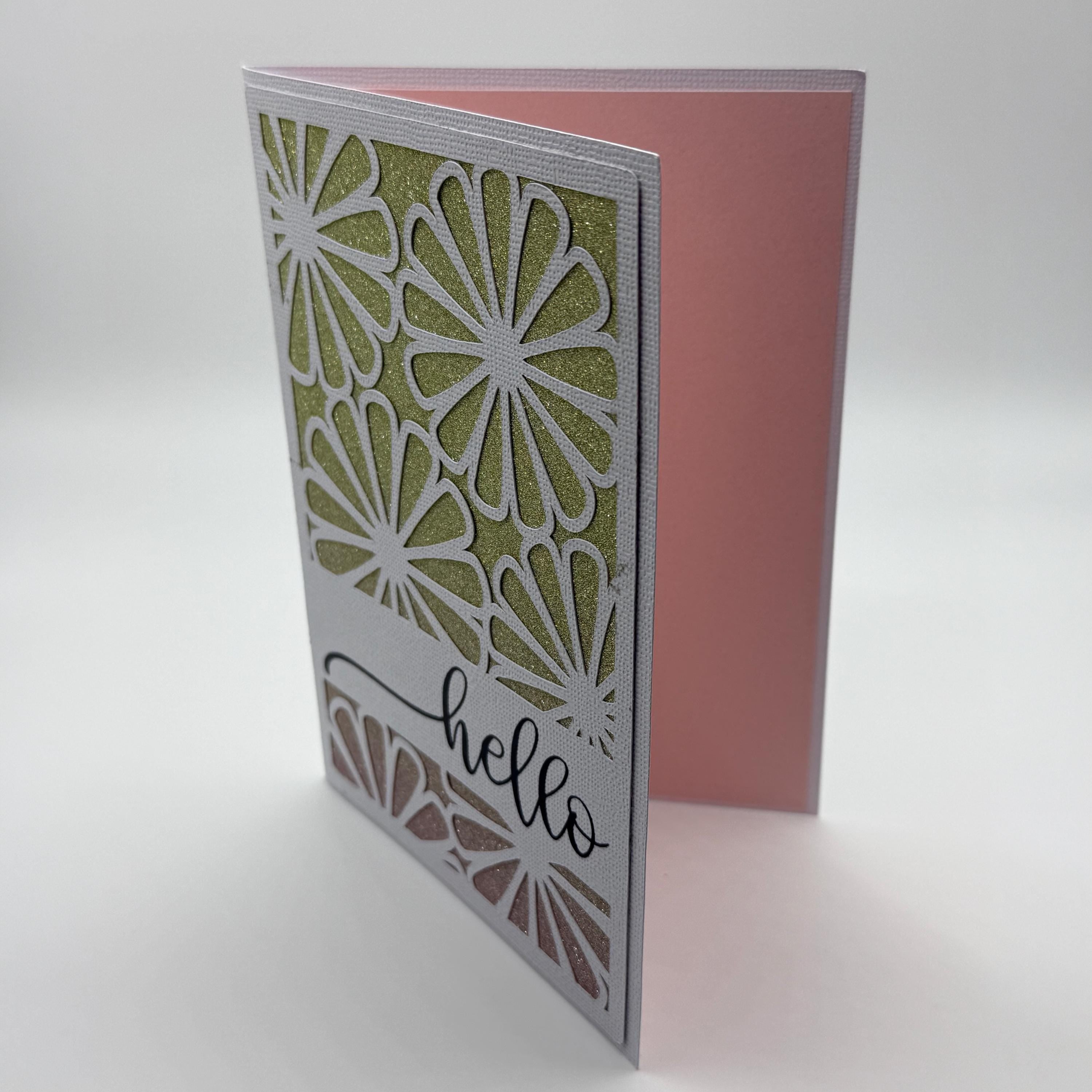 Hand-stamped Floral Greeting Card – Yellow Bicycle, Tulip Bouquet, Cream Cardstock