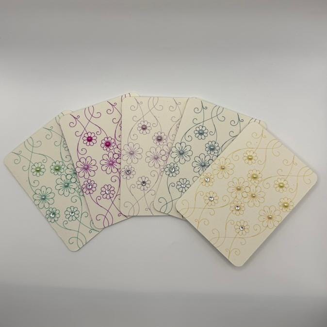 Gemstone Floral Greeting Cards - Handmade Elegant Note Card Set