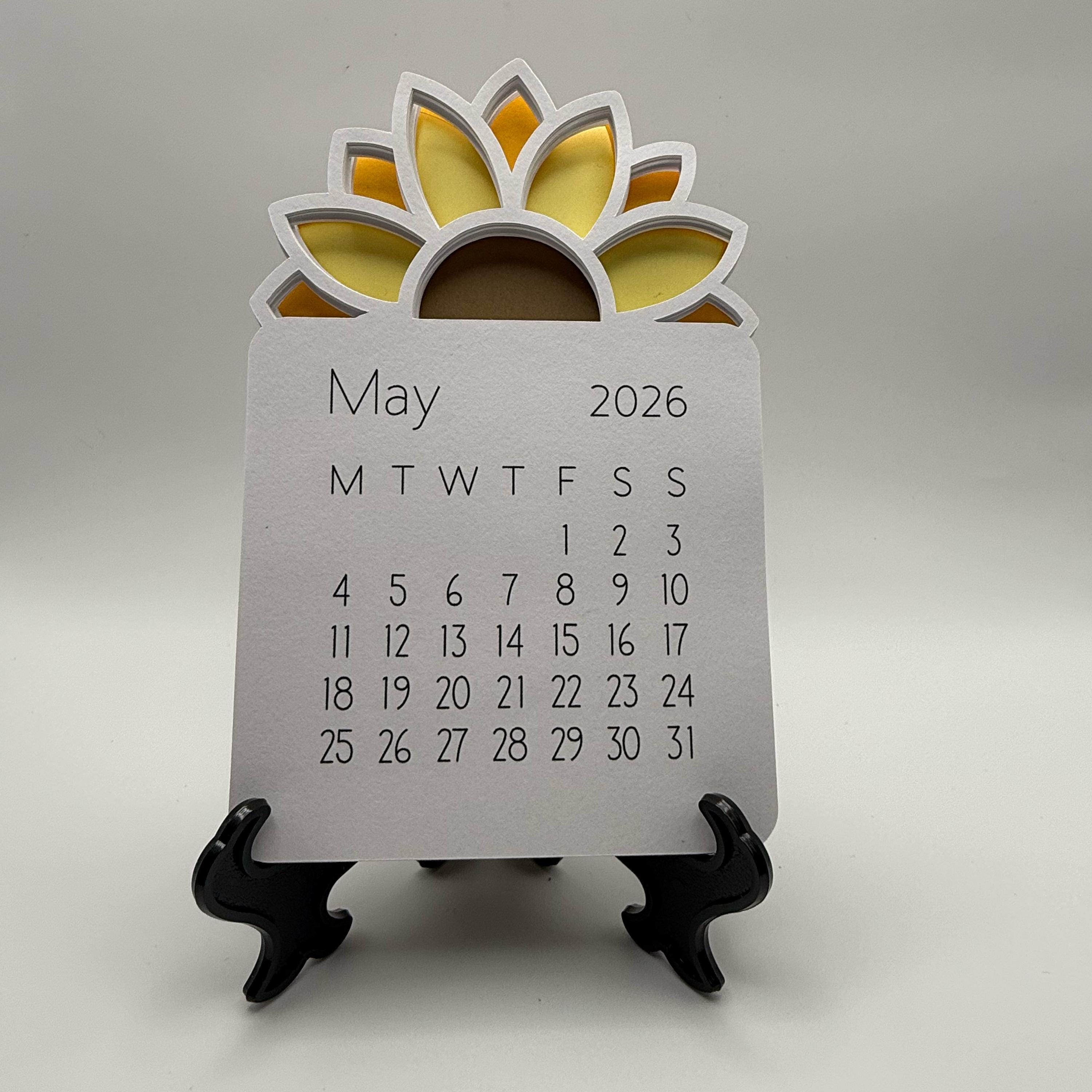 Mini Desk Calendar – Highland Cow, Sunflower & Glitter Handmade Desk Decor
