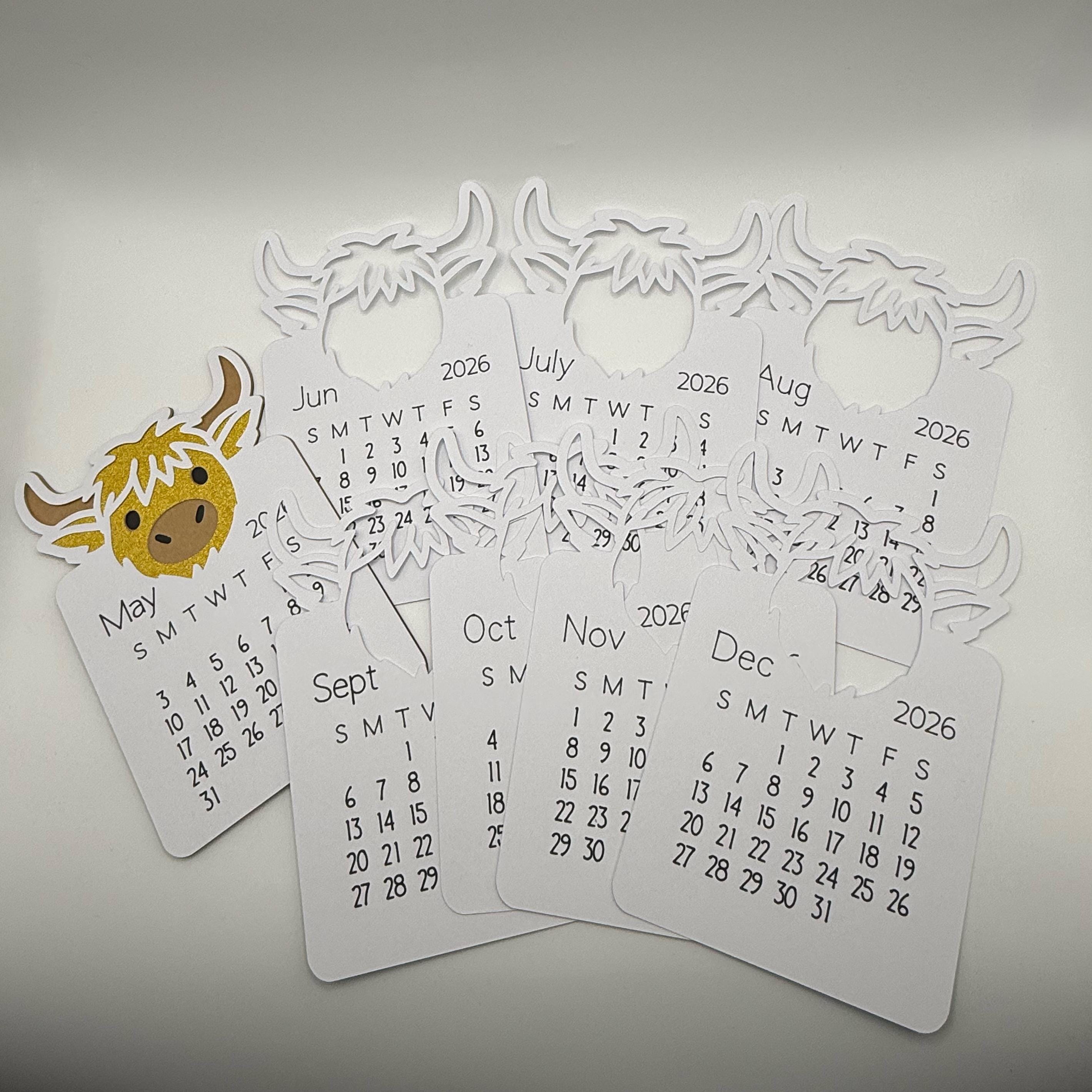 Mini Desk Calendar – Highland Cow, Sunflower & Glitter Handmade Desk Decor