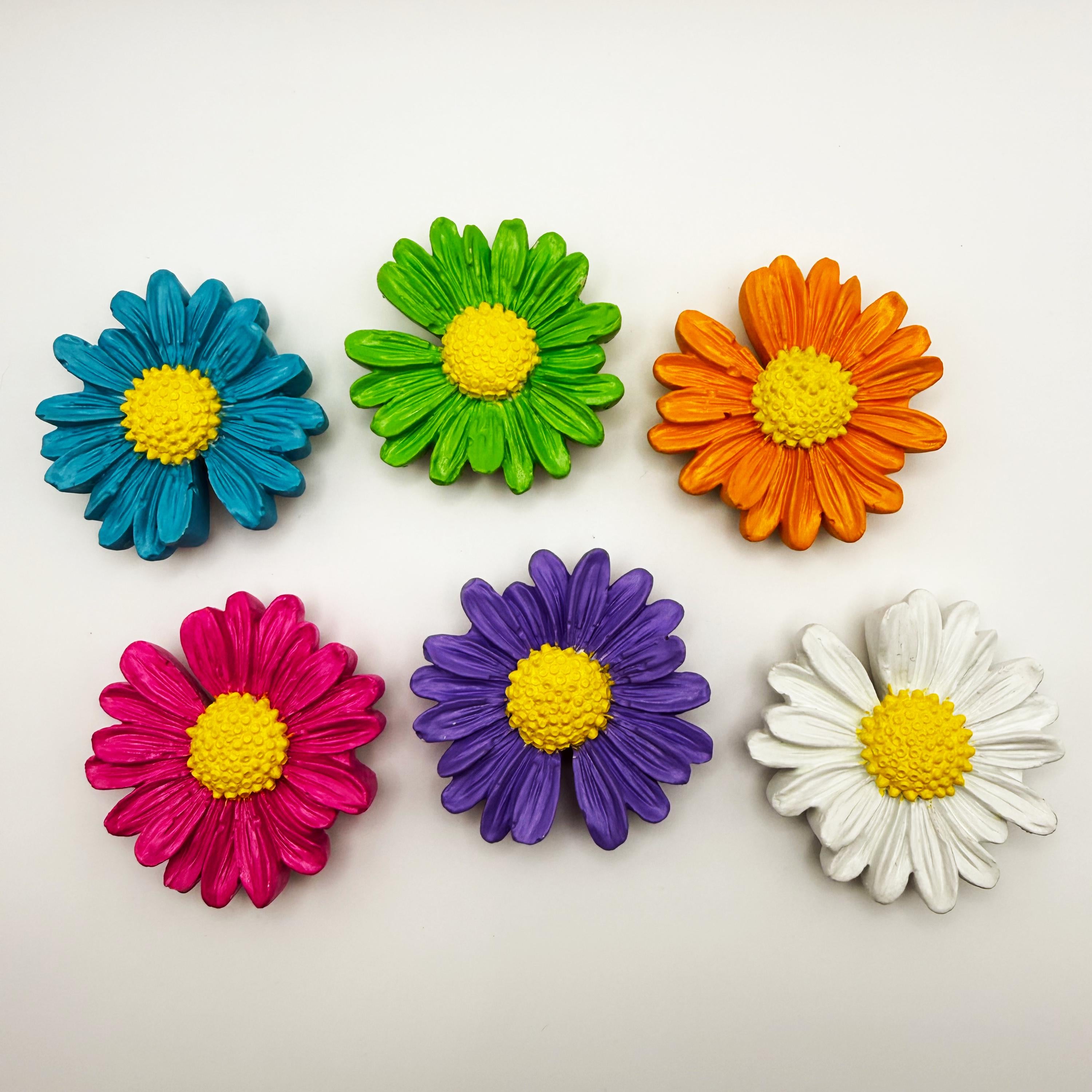 Handmade Plaster Flower Magnets – Rustic Floral Fridge Decor, 7 Bundle Options