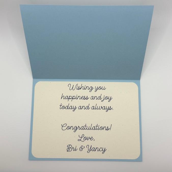 "Best Wishes" Wedding Greeting Card – Dust Blue Floral Die-Cut Heart Design