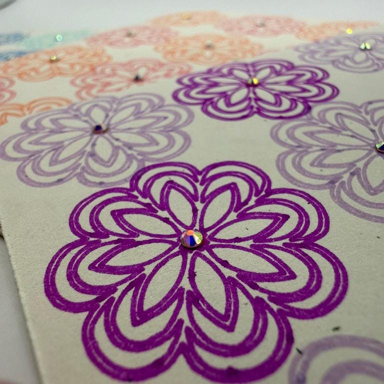 Floral Note Card Set – Embroidered Style with Gemstone Accents, 3-Pack