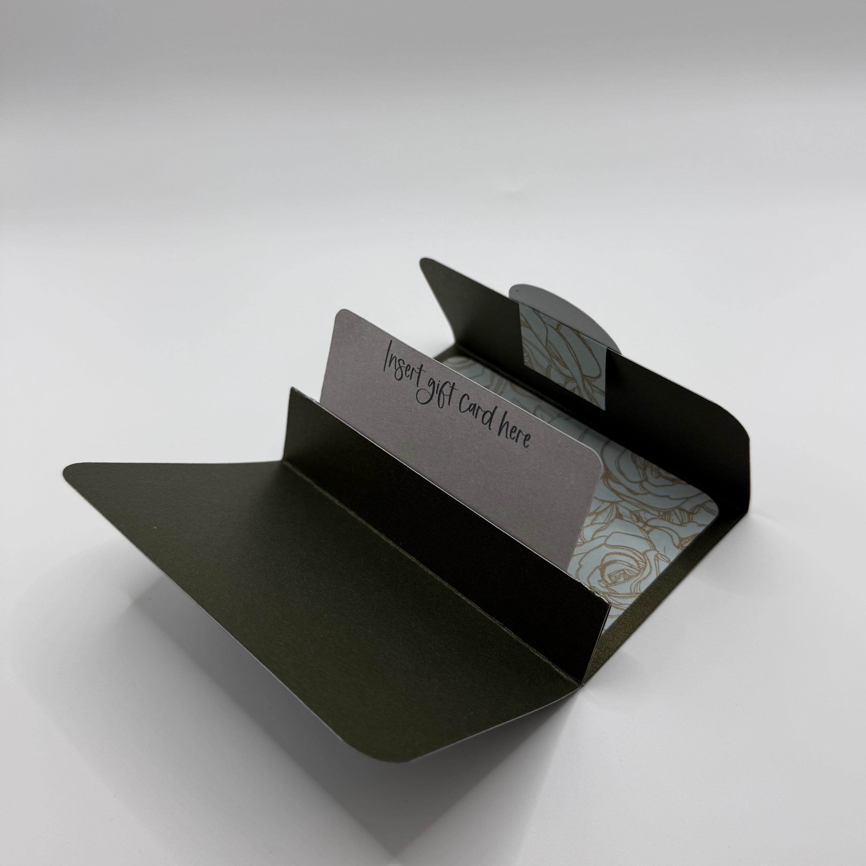 Gift Card Holder – Olive Green Floral & Gold Glitter Handmade Wallet