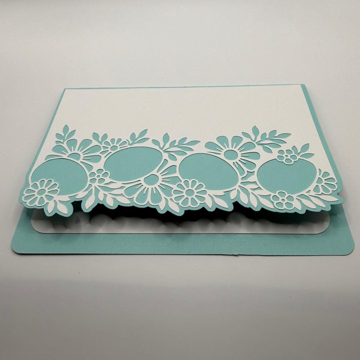 Laser Cut Easter & Spring Greeting Card | Aqua Teal Floral Die-Cut Border | Easter, Mother's Day & Spring Birthday