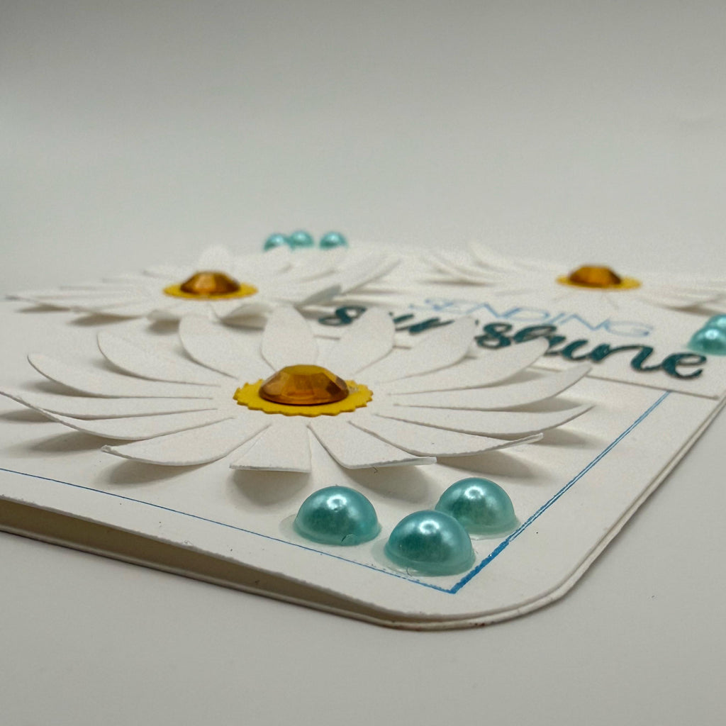Handmade Daisy Card – 3D Layered Sunburst Greeting, Blue Yellow White Floral Art