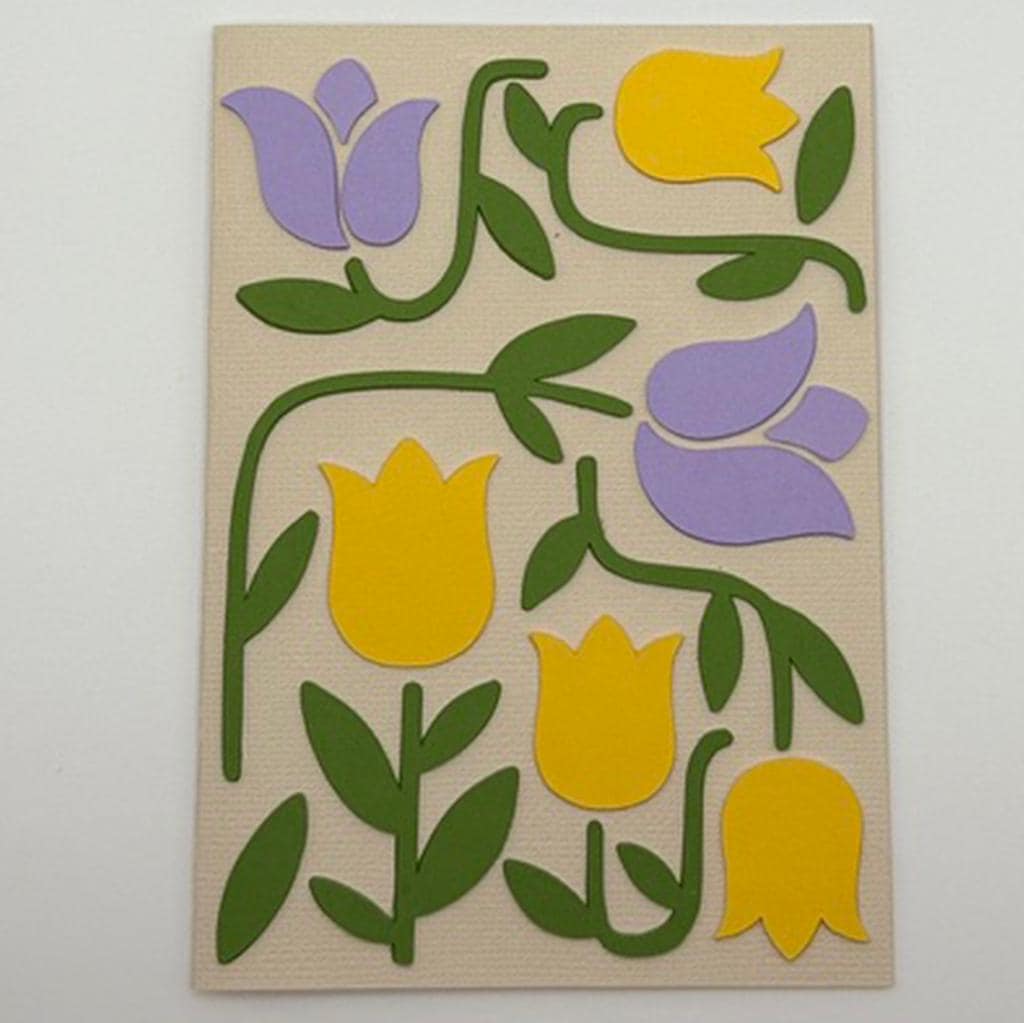 Tulip Greeting Card | Modern Papercut Floral Design in Yellow & Lilac | Birthday, Mother's Day & Thinking of You