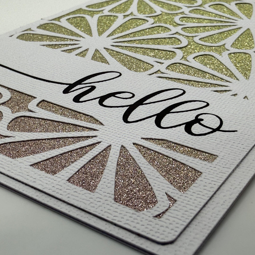 Hand-stamped Floral Greeting Card – Yellow Bicycle, Tulip Bouquet, Cream Cardstock