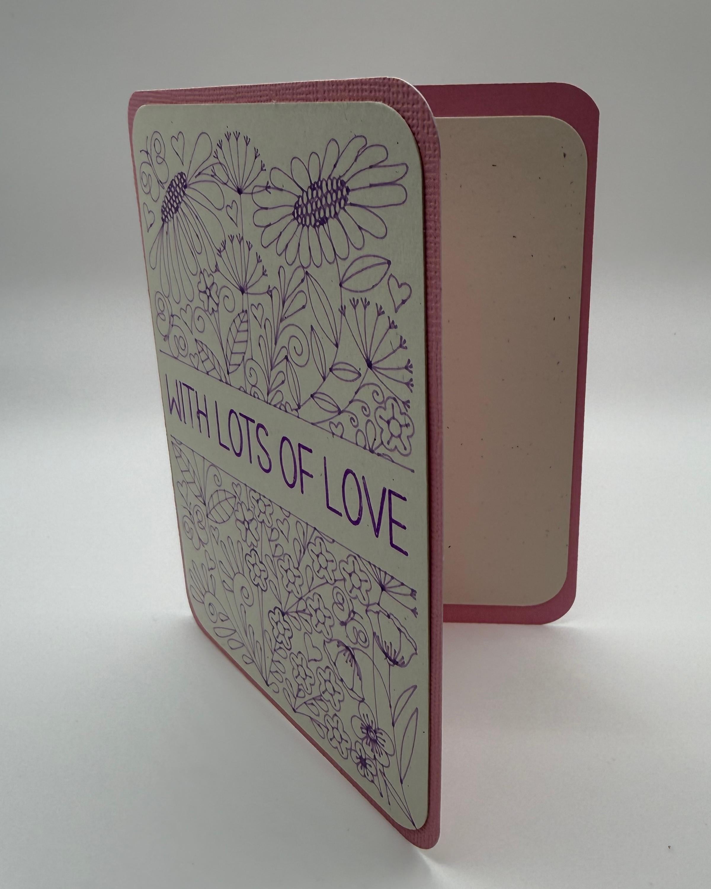 Handmade "With Lots of Love" Floral Greeting Card - Unique Anniversary Greeting