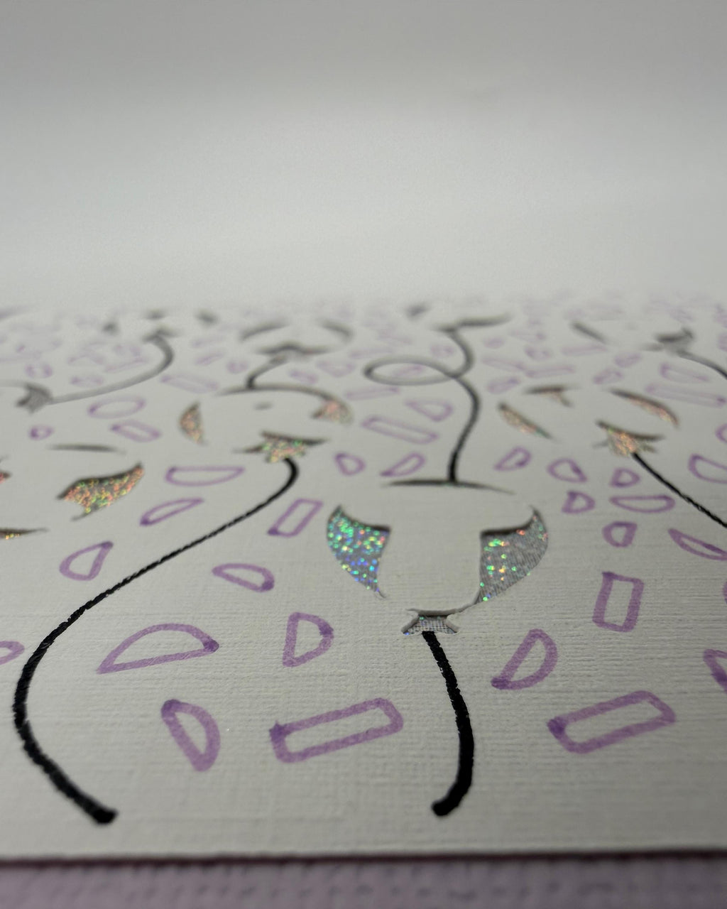 Handmade Birthday Card | Holographic Balloon Letters in Blue or Lavender | Unique Confetti Celebration Card