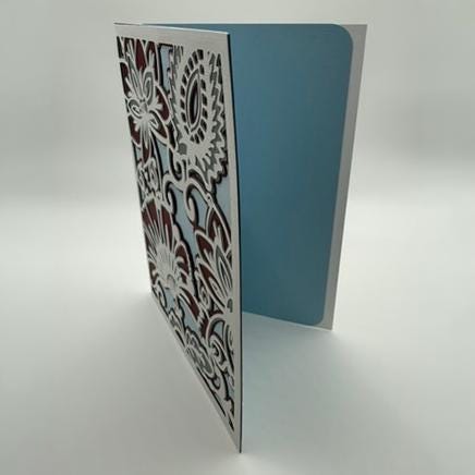 Floral Art Greeting Card | Moody Botanical Maroon & Dusty Blue | Birthday, Thank You & Anniversary
