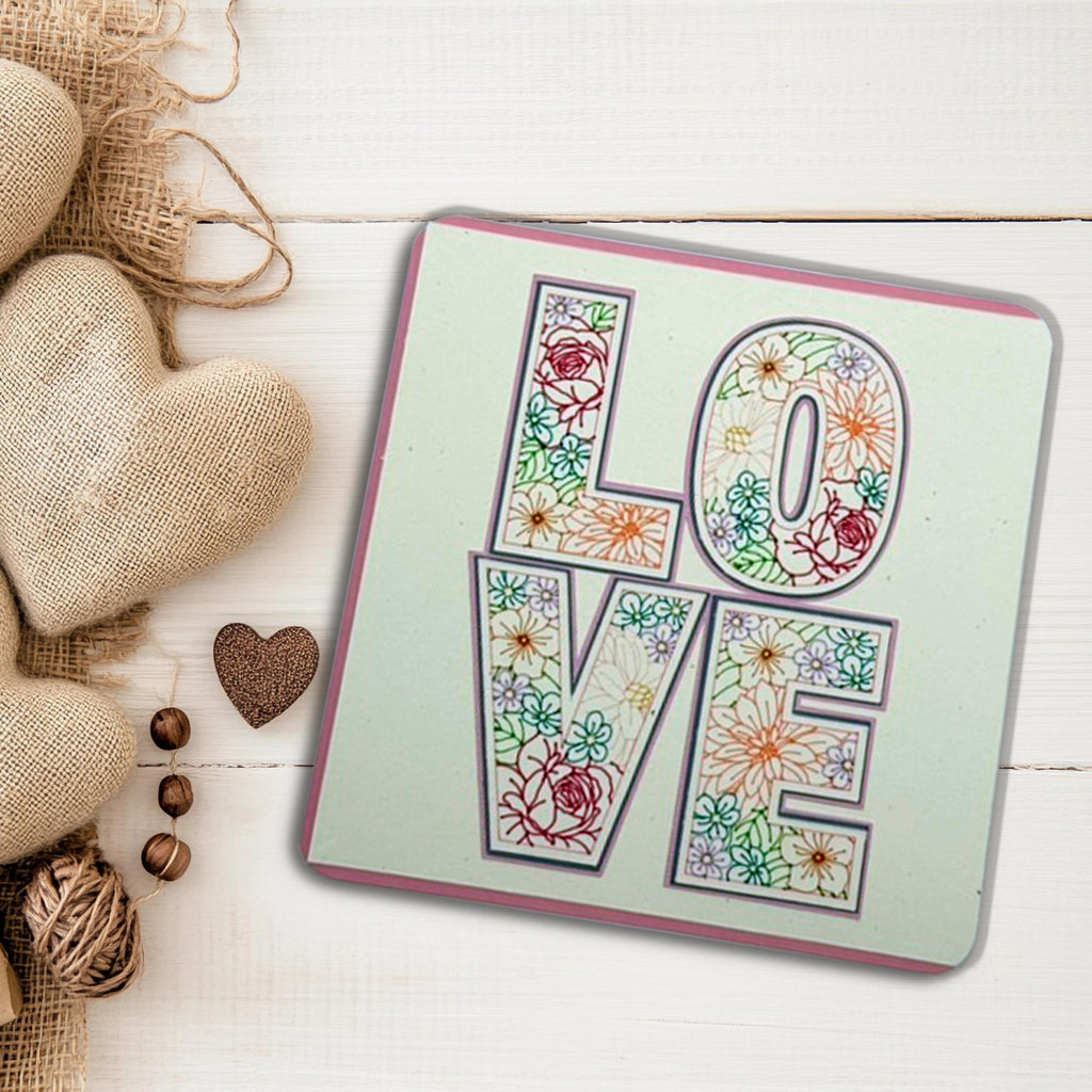 Floral LOVE Greeting Card | Botanical Anniversary, Wedding & Romance Card | Square Format