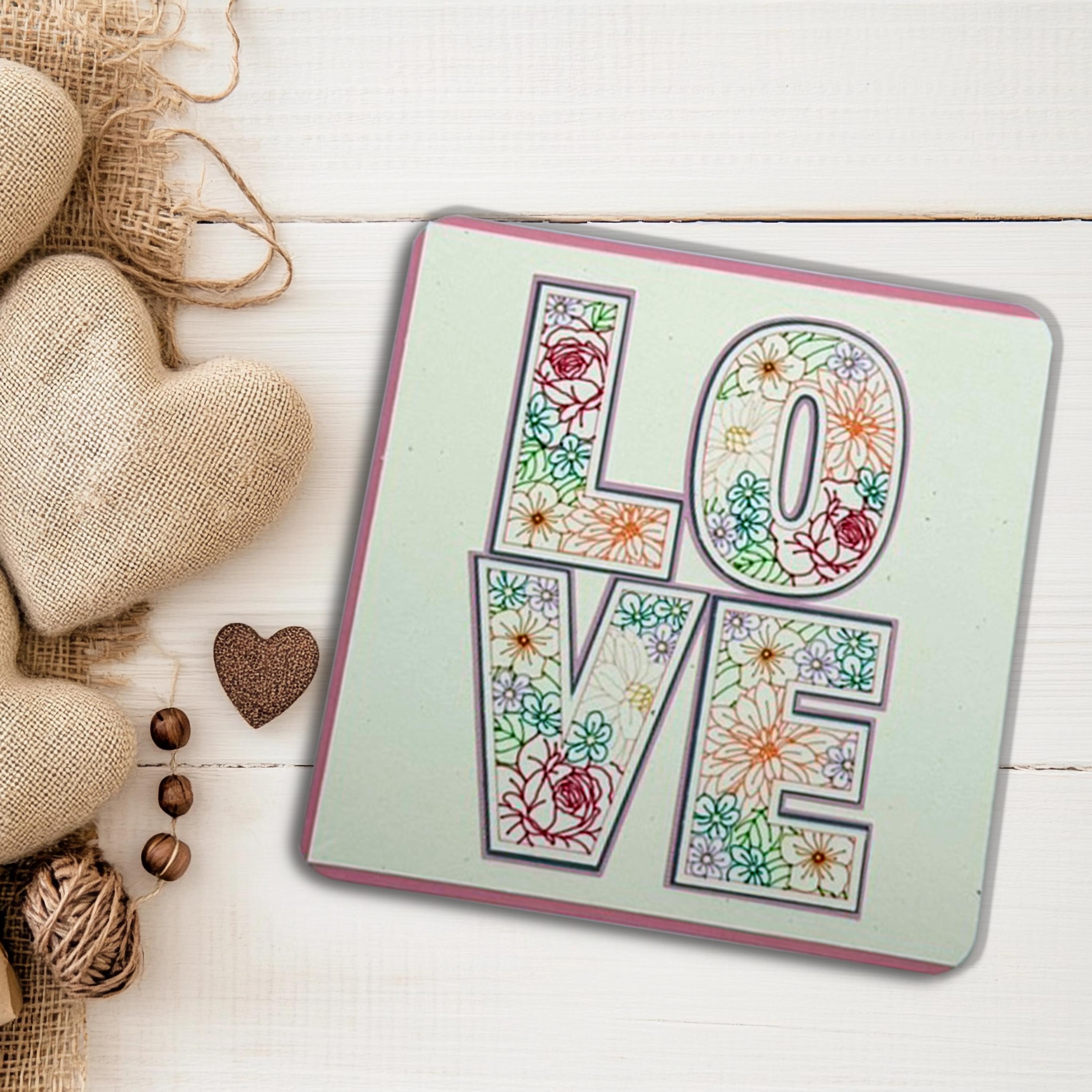 Floral LOVE Greeting Card | Botanical Anniversary, Wedding & Romance Card | Square Format