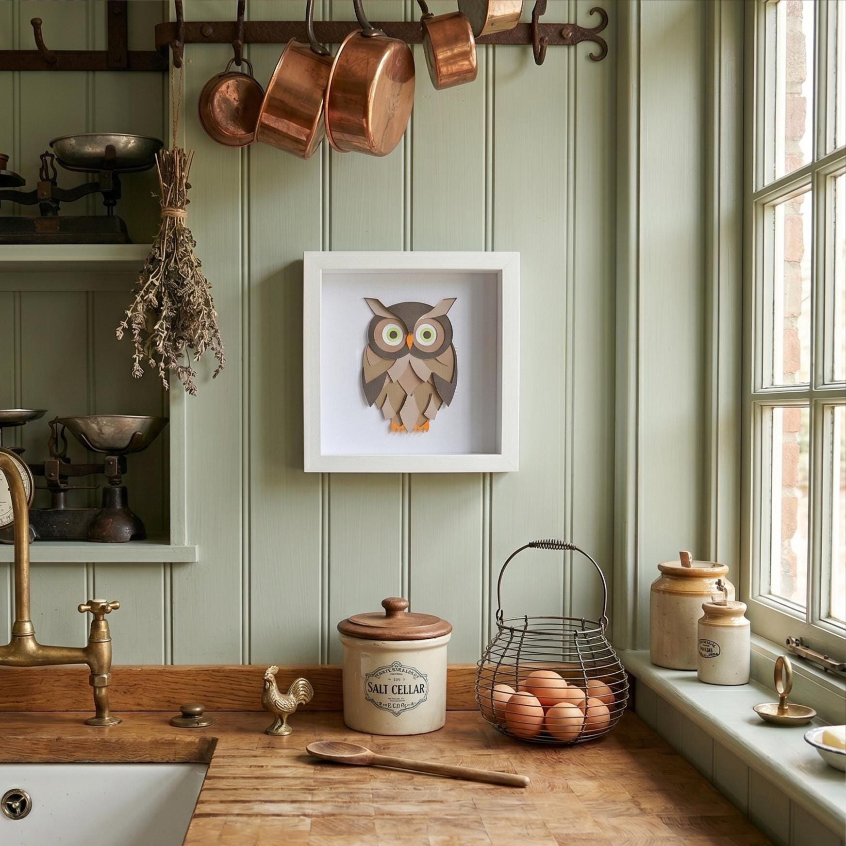 3D Layered Paper Art Owl Shadow Box – 8x8 Handmade Mid-Century Wall & Desk Decor