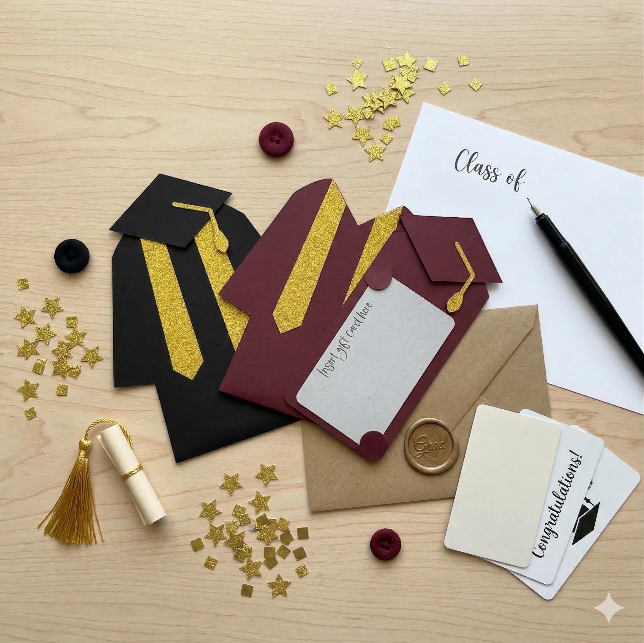 Graduation Gift Card Holder – 3D Sliding Cap & Gown, Custom School Colors