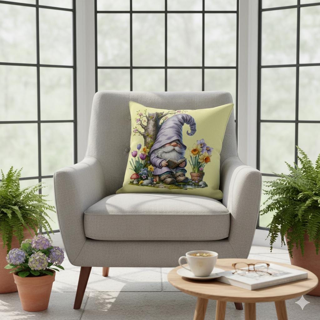 Reading Gnome Pillow Cases – Whimsical Spring Garden Home Decor