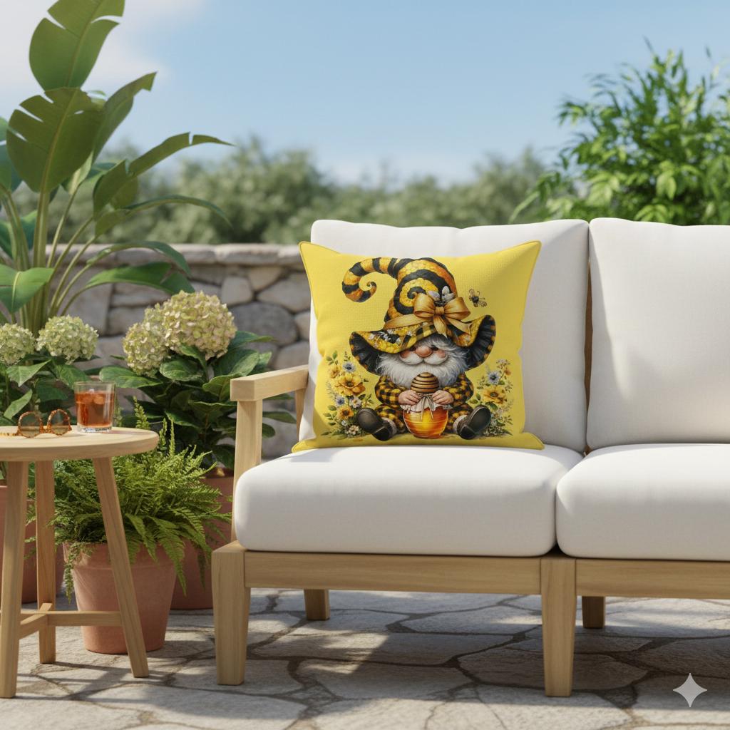 Honey Bee Gnome Pillow Cases – Whimsical Spring & Garden Home Decor